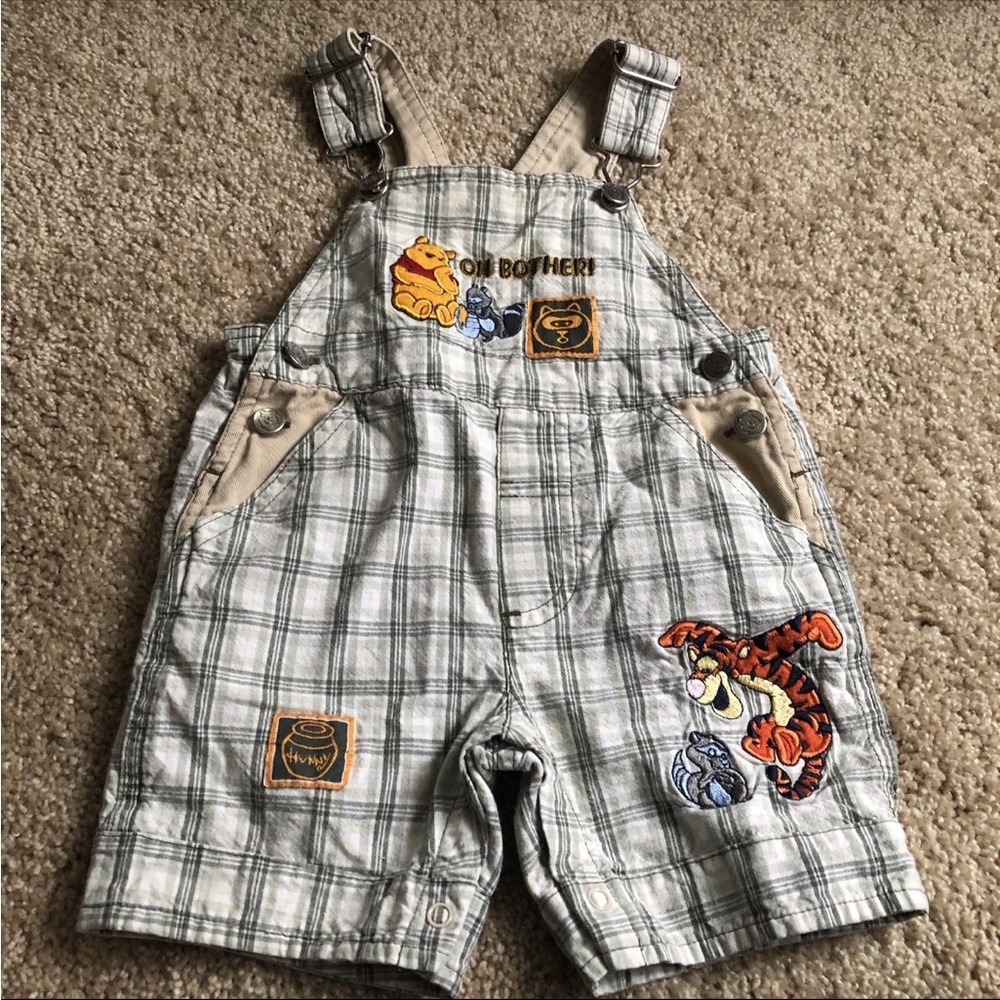 Disney Winnie The Pooh Overalls y2k shortalls 6-9 months baby bibs honey plaid
